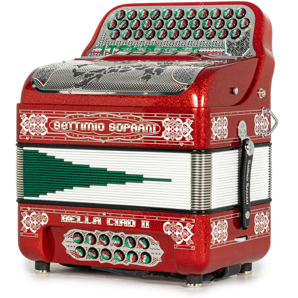 Settimio Soprani Bella Ciao II Ultra Compact 5 Switch Accordion FBE in Red Glitter with White